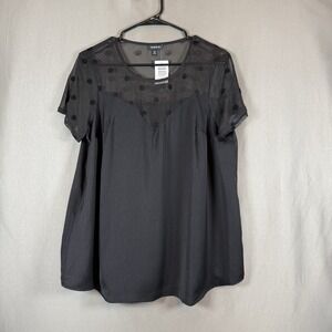 Torrid Women's Short Sleeve Dotted Mesh Charmeuse Swing Top Black 00 / 10 / M-L